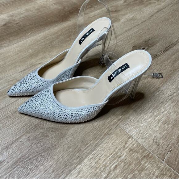 Nine West Women's Rhinestone Clear Ankle Strap/Heel Sparkel Stiletto Heel sz 7.5 - Picture 2 of 9